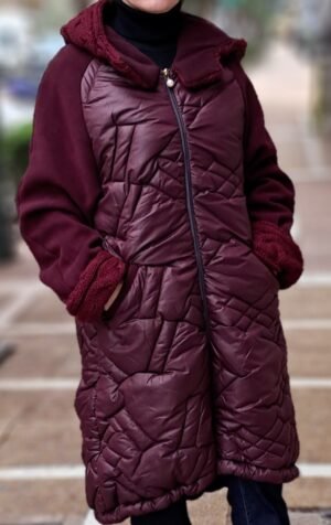 Παλτό-μπουφάν με κουκούλα μπορντό