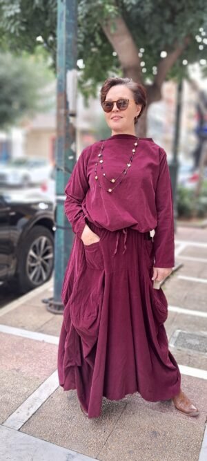 Γυναικείο σετ κοτλε φούστα με μπλούζα